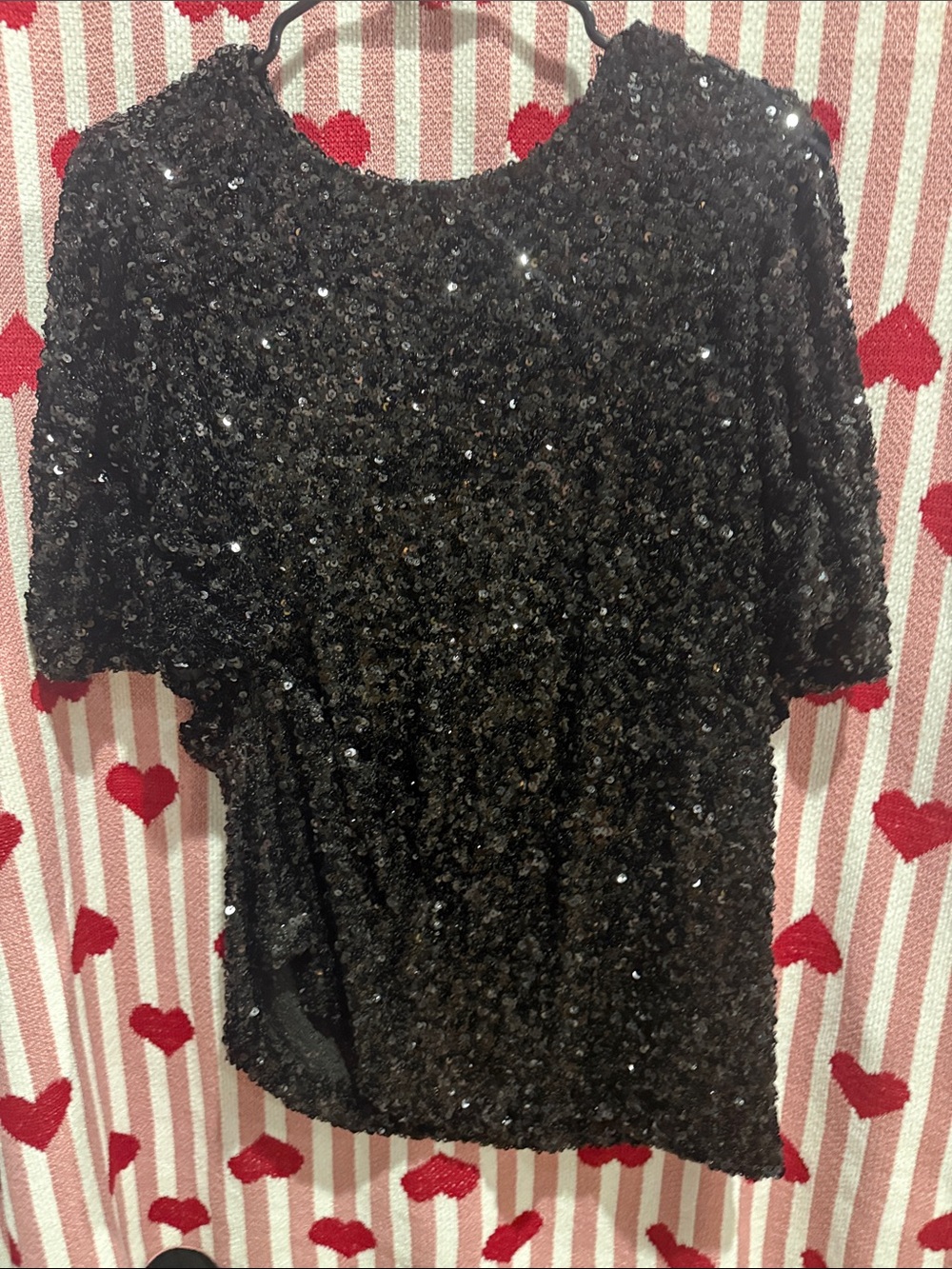 Black Sequin Short Sleeve Women's Tee